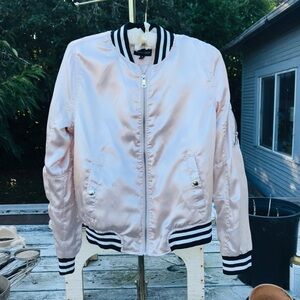 New Look Satin Look Varsity Bomber Light Pink Jacket Size Medium